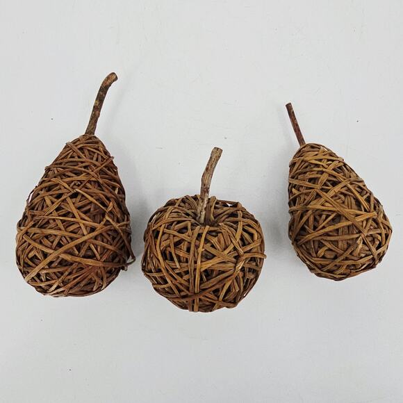 Set of 3 Wicker Natural Woven Twig Pear Dimensional Figurine Fall Home Decor Set - Picture 3 of 6
